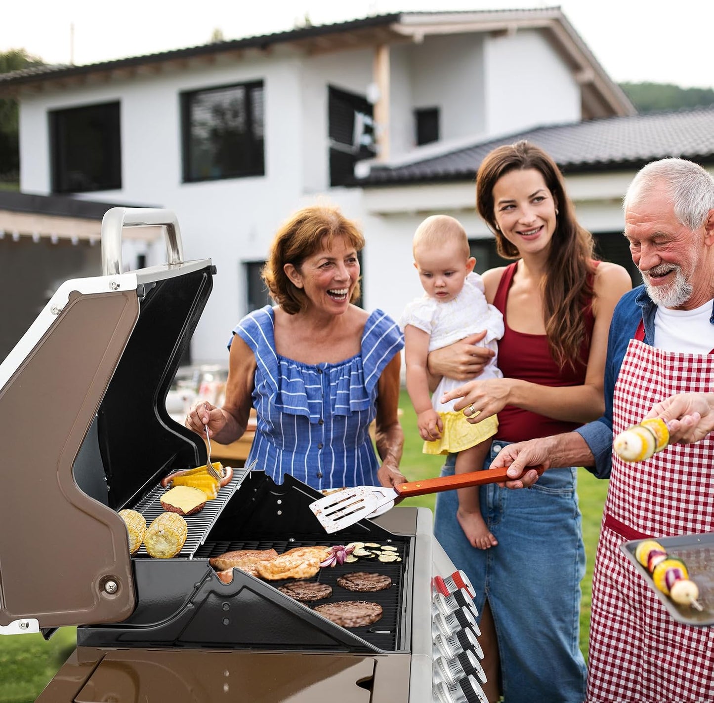 Royal Gourmet GA6402S 6-Burner Propane Gas Grill with Side Burner and Warming Rack, 74,000 BTUs, Cabinet Style Outdoor BBQ Grill for Barbecue Grilling & Backyard Cooking, Silver