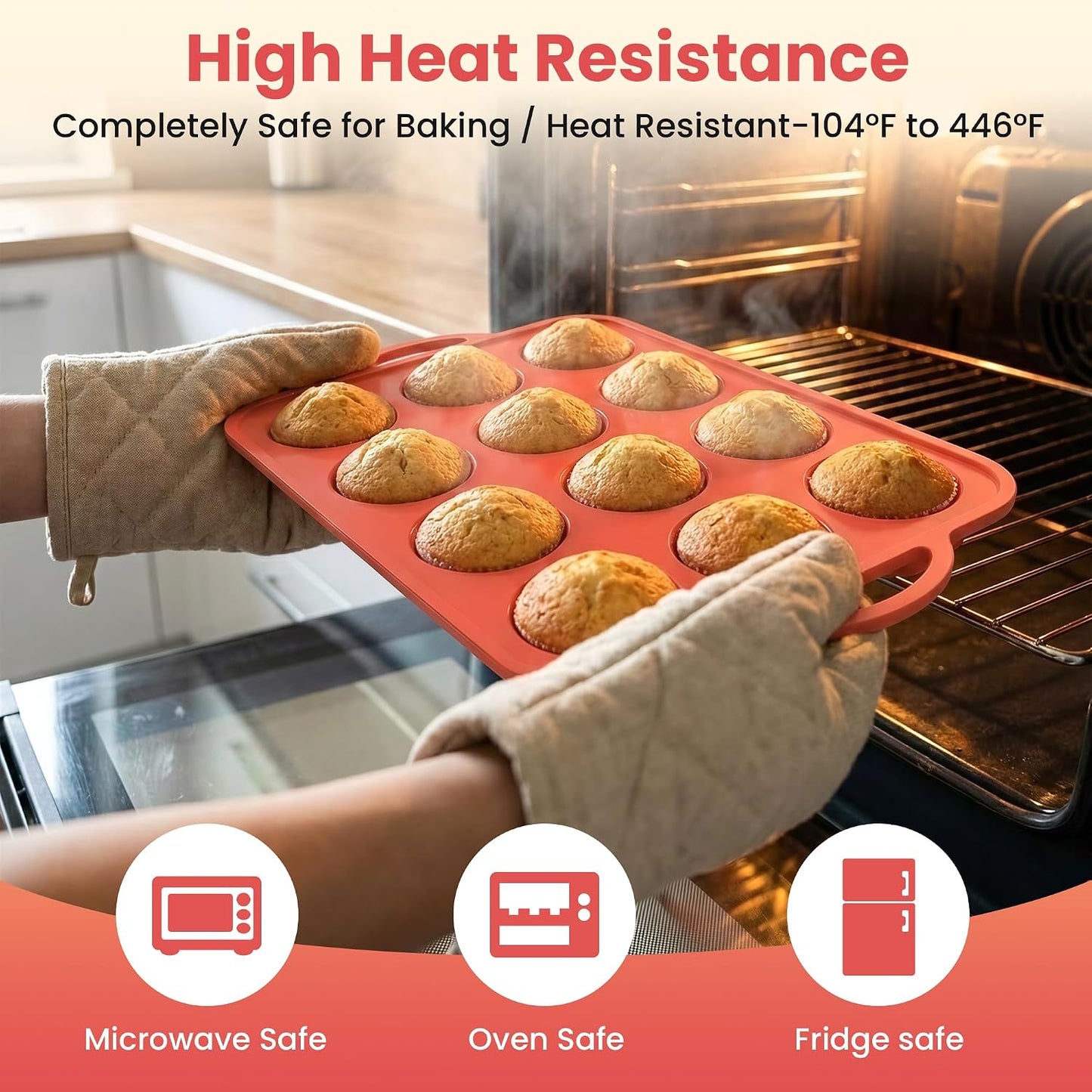 2Pack Silicone Muffin Pan for Baking with Metal Reinforced Frame, 12 Cup Regular Size Cupcake Pan, BPA Free Silicone Muffin Tray, Cupcake Baking Pan Molds for Oven Dishwasher Safe - Blue