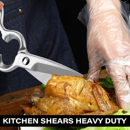 Stainless Steel Kitchen Shears Heavy Duty Full-Steel Forged Metal Scissors for Food, Professional Chef Shears Bone Cutting Meat Pizza Scissors Kitchen Utensils Come Apart, Silver