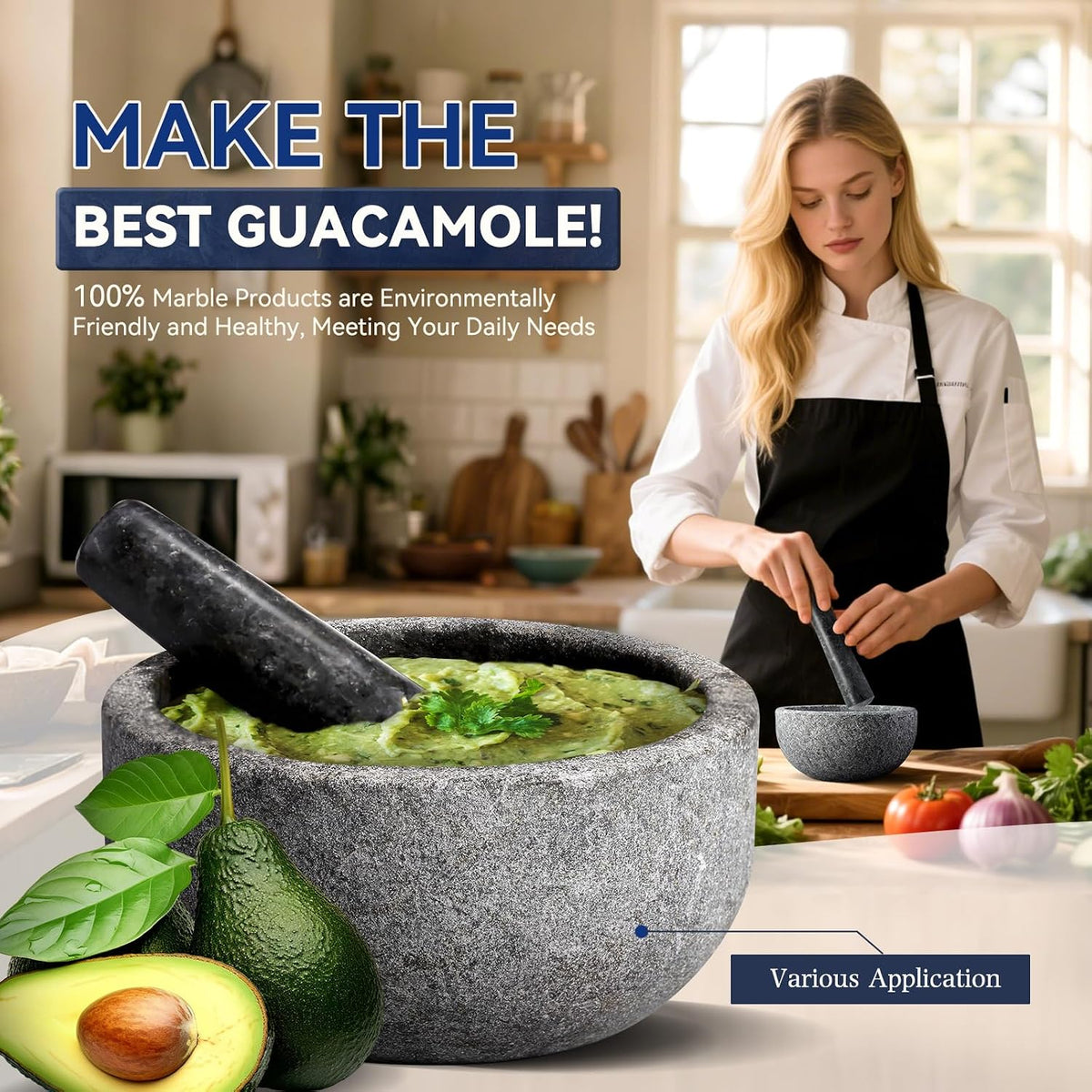 Koville Luxury Marble Mortar and Pestle Set, 7"-4cups Grinder Bowl for Guacamole, Salsa, Pill Crusher, Spice, Herb, Garlic, Nut, Heavy Duty Grinder for Kitchen