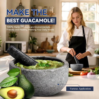 Koville Luxury Marble Mortar and Pestle Set, 7"-4cups Grinder Bowl for Guacamole, Salsa, Pill Crusher, Spice, Herb, Garlic, Nut, Heavy Duty Grinder for Kitchen