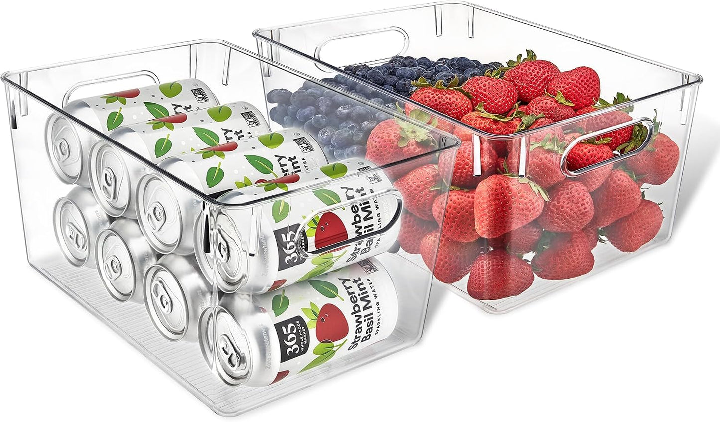 Lifemaster Multi-purpose Refrigerator Bins - 6 pieces Large Capacity Stackable Fridge Bin Organizer with Easy Grip Handles - Clear