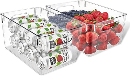 Lifemaster Multi-purpose Refrigerator Bins - 6 pieces Large Capacity Stackable Fridge Bin Organizer with Easy Grip Handles - Clear