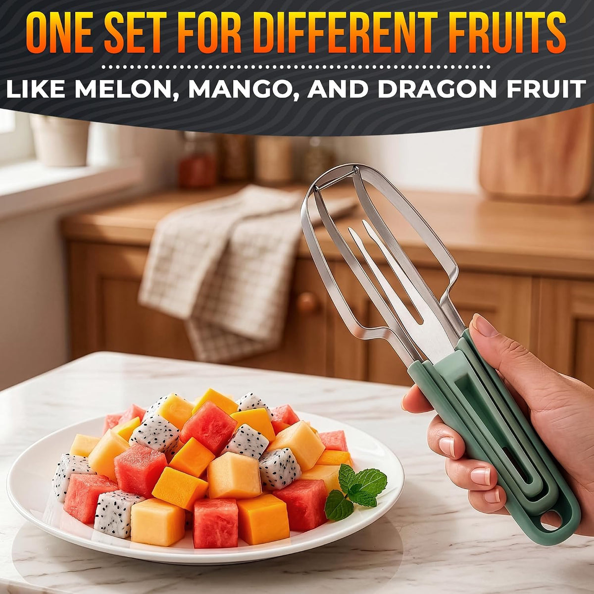 3-in-1 Watermelon Cutter Slicer Tool, Stainless Steel Kitchen Gadget