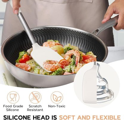Onader Kitchen Utensils Set, 15 Pcs Silicone Cooking Utensils Set with Holder and Heat Resistant Stainless Steel Handle for Nonstick Cookware - Black