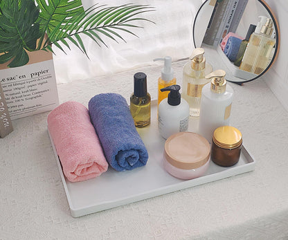White Serving Tray (13.5 x 9.6 inch) for Serving Accessory, Elegant & Stackable Plastic Tray for Spa, Coffee, Drinks, Tea, Bar, Party, Seasoning, Perfume and Display Use.