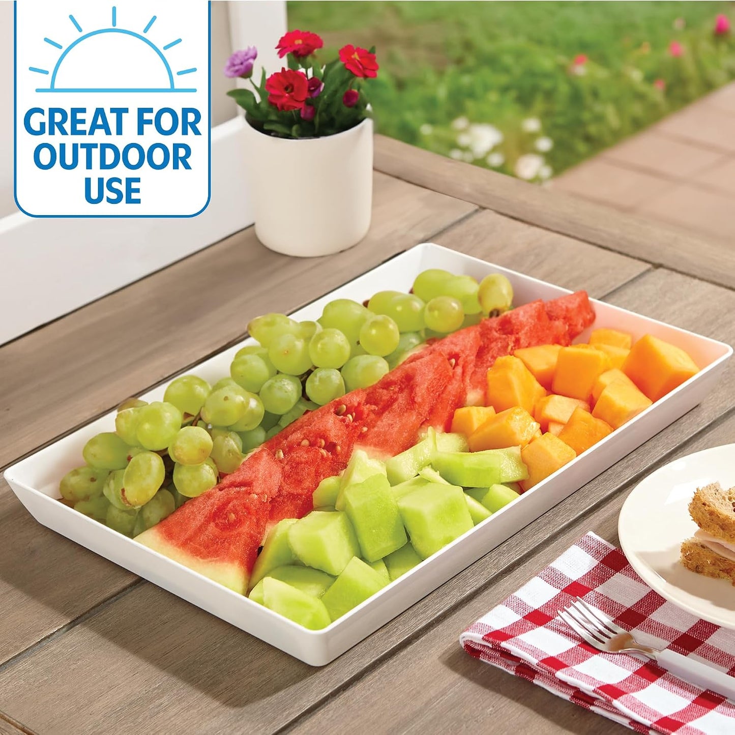 US Acrylic Avant White Plastic Serving Trays (Set of 3) 15” x 10” | Large Reusable Rectangular Party Platters | Serve Appetizers, Fruit, Veggies, & Desserts | BPA-Free & Made in USA