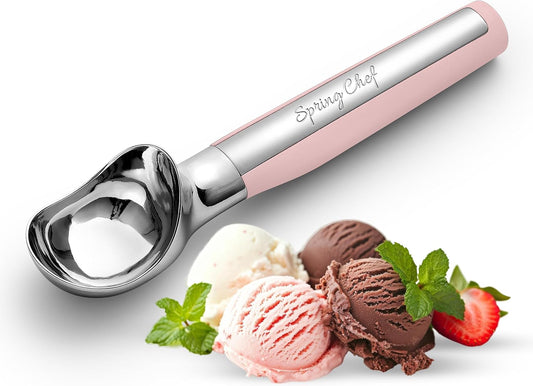 Spring Chef Heavy Duty Metal Ice Cream Scoop with Soft Grip Handle, Pink