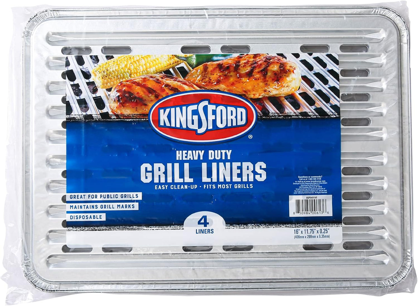 Kingsford Extra Tough Aluminum Grill Liners, Disposable Foil Grill Toppers for Outdoor Grills, Helps Keep Food and Sauce from Falling Through Grates, 16 x 11.75 in, 14 Count