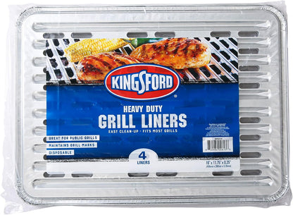 Kingsford Extra Tough Aluminum Grill Liners, Disposable Foil Grill Toppers for Outdoor Grills, Helps Keep Food and Sauce from Falling Through Grates, 16 x 11.75 in, 14 Count