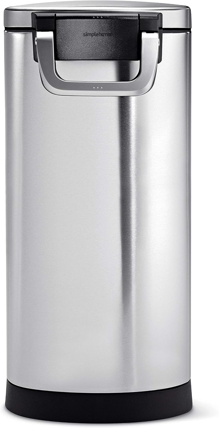 simplehuman 25 Liter, 27 lb / 12.2 kg Medium Pet Food Storage Container for Dog Food, Cat Food, and Bird Feed, Alloy Steel, Matte Black