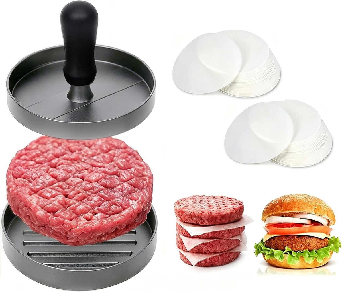 Burger Press 200 Patty Papers, 4.6 in Round Aluminum Non-Stick