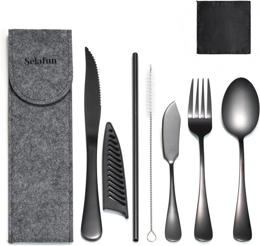 Camping Cutlery Set: Premium Portable Silverware Set with Case for Lunch Box, Travel, and Work Durable, Eco-Friendly, and Compact Utensils Including Fork, Spoon, and Knife for Adults on the Go