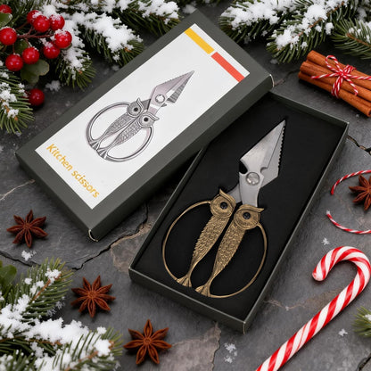 Kitchen Owl Scissors - Stainless Steel Kitchen Scissors, Sharp Meat Scissors, Dishwasher Safe, Heavy-duty Poultry Scissors, Food Cooking Scissors, Gift for Men and Women (Pearl nickel, large)