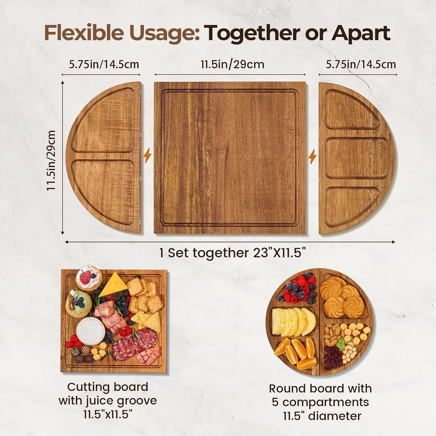 Charcuterie Board and Serving Set -Natural Bamboo Cheese Board Snack Tray Set with Magnetic - House Warming Gifts New Home, Wedding Gift, Bridal Shower Gift, Gifts for Mom & Women
