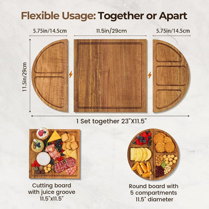 Charcuterie Board and Serving Set -Natural Bamboo Cheese Board Snack Tray Set with Magnetic - House Warming Gifts New Home, Wedding Gift, Bridal Shower Gift, Gifts for Mom & Women
