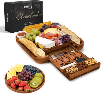 SMIRLY Charcuterie Large Bamboo Cheese Board Set for Serving - House Warming Gifts for New Home, Wedding, Bridal Shower & Birthday, for Women