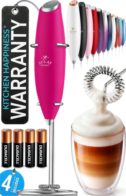 Zulay Kitchen Rechargeable Milk Frother Handheld - Frother Wand, Drink Mixer, Electric Whisk Frother, for Cappuccinos, Matcha & Protein Powder - Dynamic 3 Whisk, 3 Speed 500mAh Black - Colors B