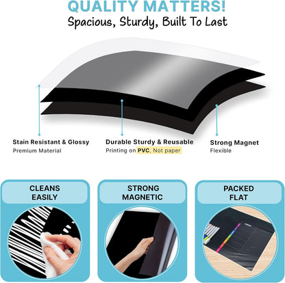 Magnetic Blackboard for Fridge - Dry Erase Black Board for Home, Office & Classroom (11.5" x15”), Menu Board for Kitchen Fridge - Family Meal Planner (7" x9”) - 6 Fine Tip Magnetic Markers & Eraser