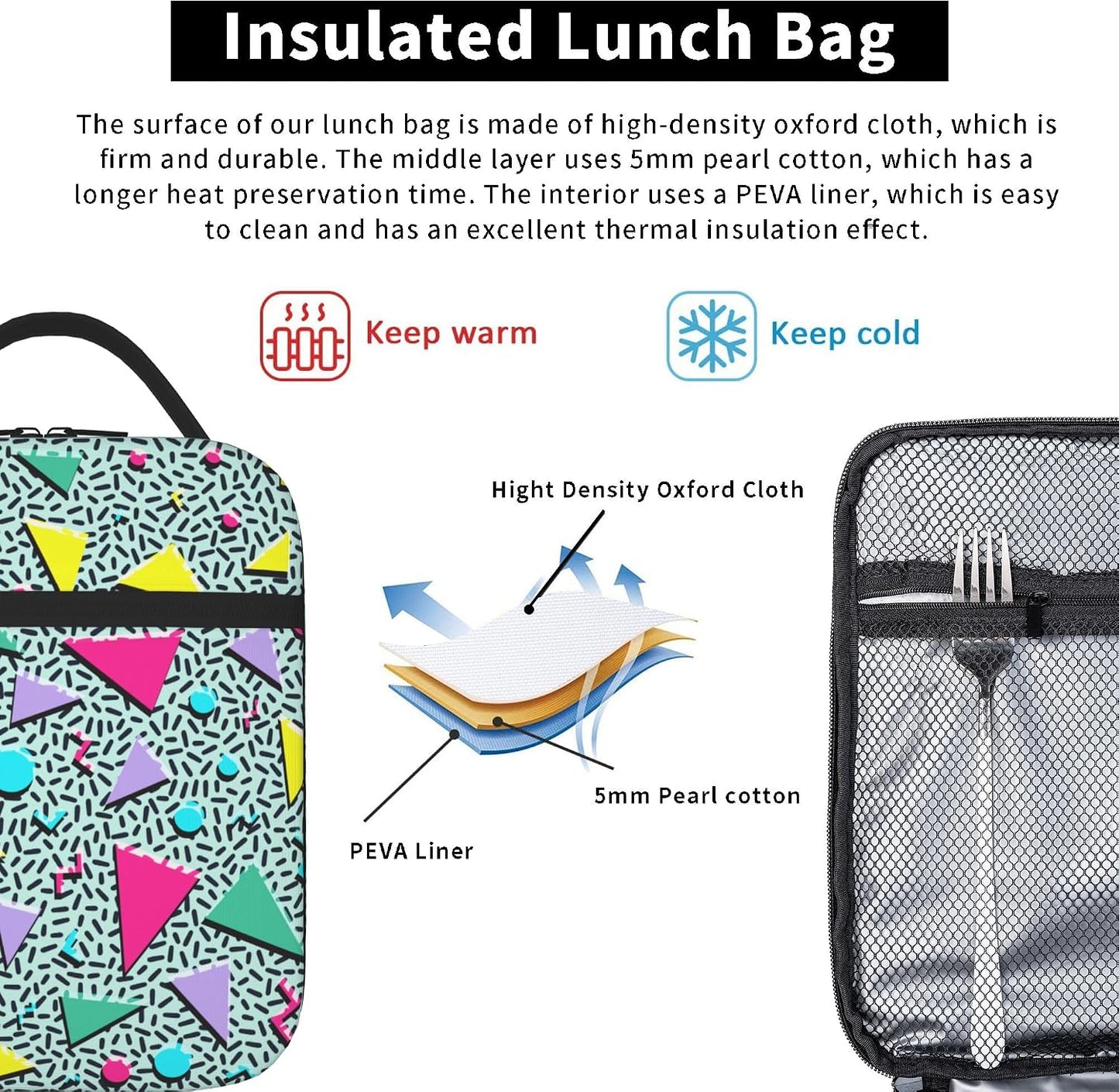 Dinosaur Volcano Insulated Lunch Bag for Women & Men, Reusable Leak-Proof Lunch Box with Cooler Compartment, Lunch Tote for Adults Work Travel Picnic Durable & Washable