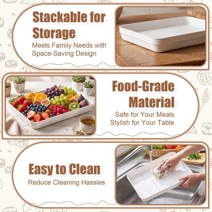 6 Pcs Large Serving Tray and Platters for Party, 15" White Plastic Food Display Trays for Cookies Desserts Appetizers, Reusable Rectangular Hosting Essentials for Buffet Catering