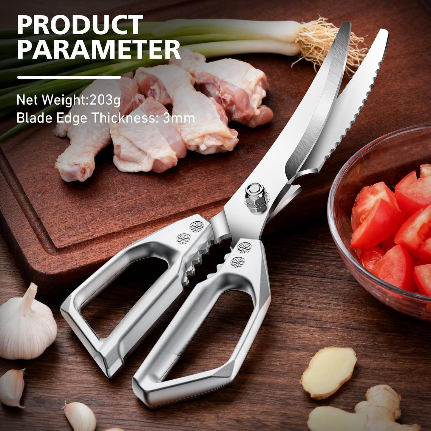 BALUCA Heavy Duty Kitchen Scissors All Purpose - Professional Stainless Steel Japanese Kitchen Shears for Food, Chicken Bones & Turkey | Dishwasher Safe, Sharp Meat & Poultry Scissors (Modern)