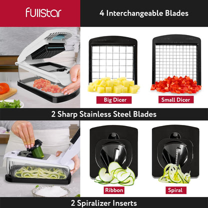 Fullstar Vegetable Chopper & Mandoline Slicer for Kitchen - Food Chopper with Container, Cheese Grater, Home Essentials & Kitchen Gadgets (7 in 1, Black)