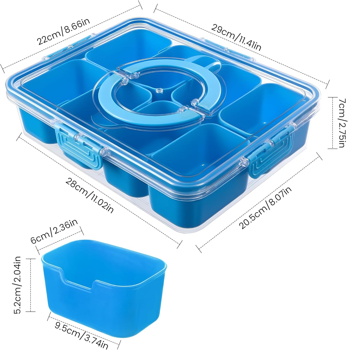 Dingerjar Divided Serving Tray with Lid and Handle - Snackle Box Charcuterie Container for Portable Snack Platters - Clear Organizer for Candy, Fruits, Nuts, Snacks - Perfect for Party, Entertaining