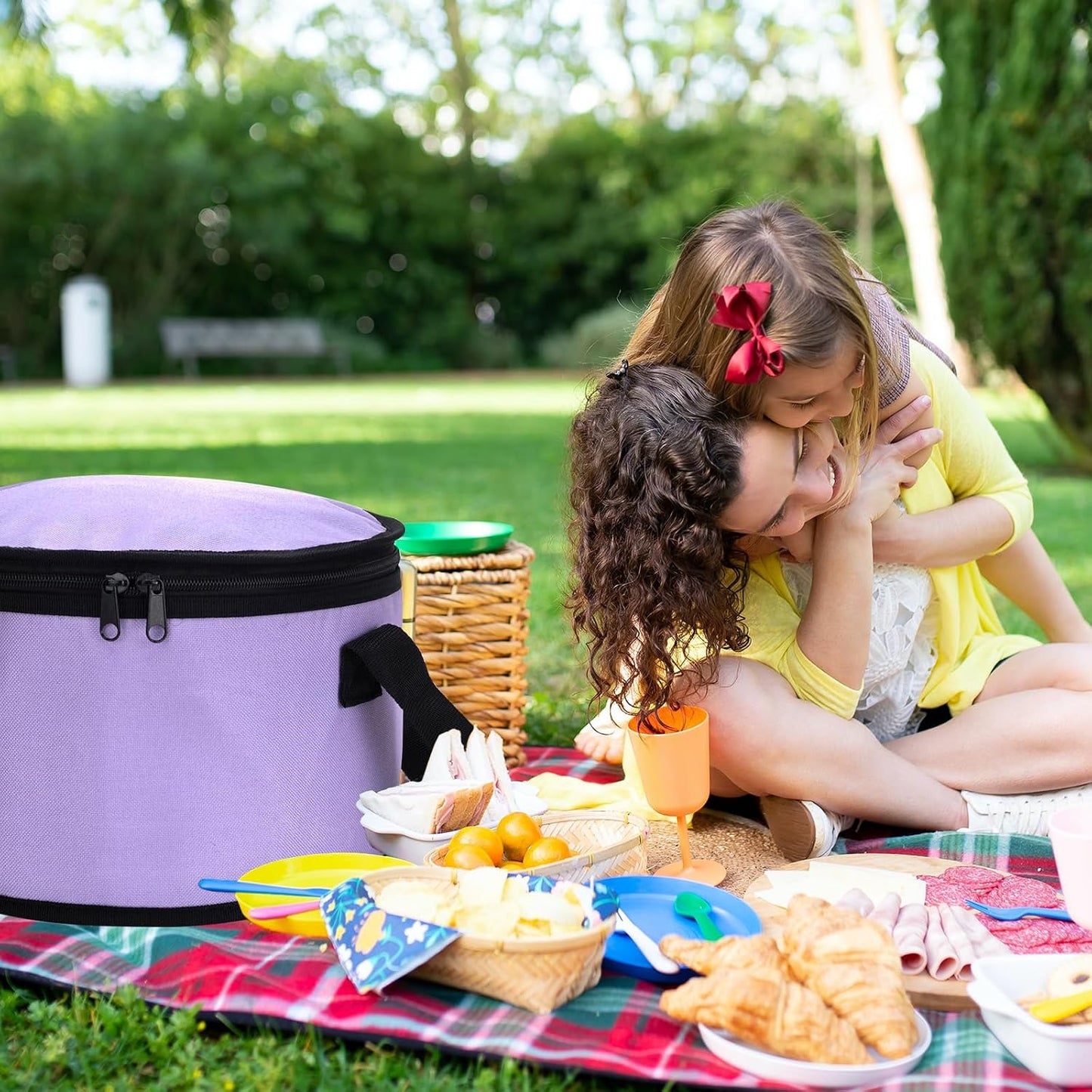 Insulated Cooler Pie Carrier Round Thermal Casserole Carrier,Polyester Fabric Cooler Lunch Bag for Hot or Cold Food transport,Large Size (Purple, Diameter 11 inches)