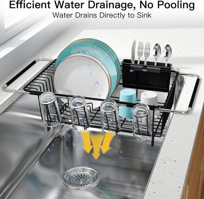 JASIWAY Dish Drying Rack in Sink, Dish Drainer with Cup and Utensil Holder