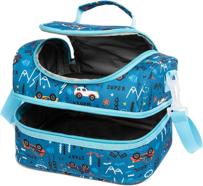 Insulated Kids Dual Compartment Lunch Bags Tote for Girls Boys Toddler School Picnic Food Cooler Thermal with Strap Lunch Boxes Blue Unicorn