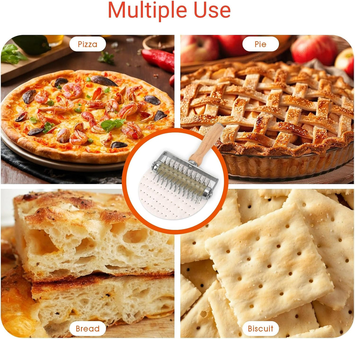 Pizza Dough Docker with Stainless Steel Spikes for Pizza Cookie Pie Bread