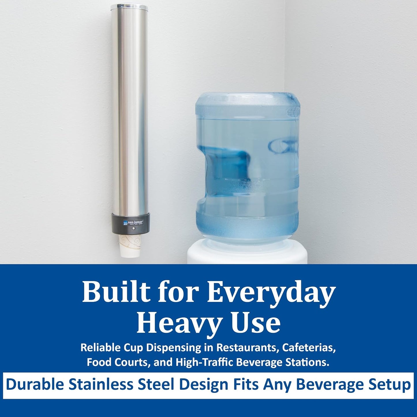 San Jamar Pull-Type Cup Dispenser 12-24 Oz. Cups for Restaurants, Home, and Office, Plastic, 23.5 Inches, Silver