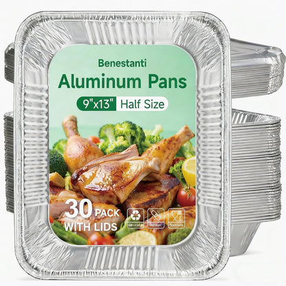 9x13 Inch Aluminum Pans (40 Pack) – Disposable Half-Size Foil Pans, Deep Tin Foil Pan, Disposable Baking Pans for Cooking, Heating, Storing & Prepping Food, Steam Table Deep Trays, Oven-Safe