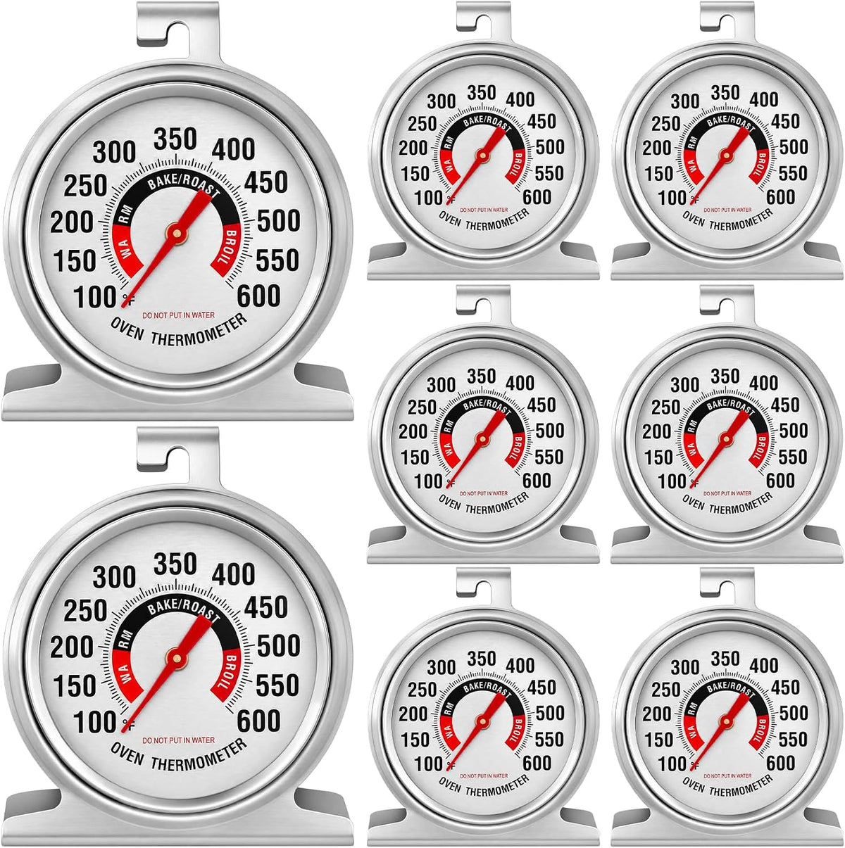 8 Pack Large Dial Oven Thermometer for Gas & Electric Oven, 100-600°F Oven Temperature Gauge Safety Leave, Easy-to-Read with Large Bright Numbers for Cooking Baking Grilling Smoker