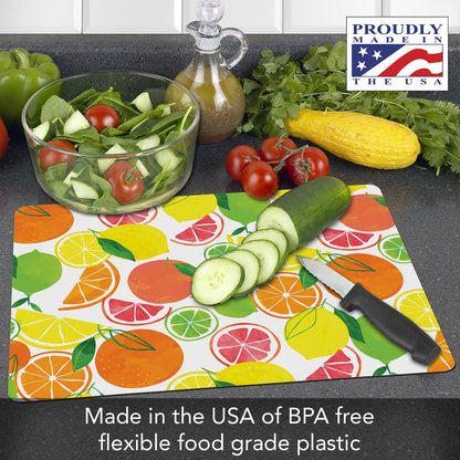 Cut N' Funnel Eat Fresh Designer Flexible Cutting Board Mat 15" x 11.5" Made in the USA Decorative Flexible Easy to Clean