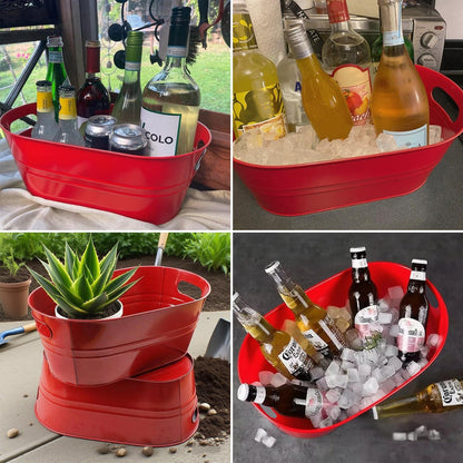 3 PCS 15.3 x 9 x 6 inches Black Metal Galvanized Tub with Handles, 3 Gallon Galvanized Beverage Tubs for Parties, Large Metal Drink Ice Buckets for Beer, Wine, Cocktails & Outdoor Events