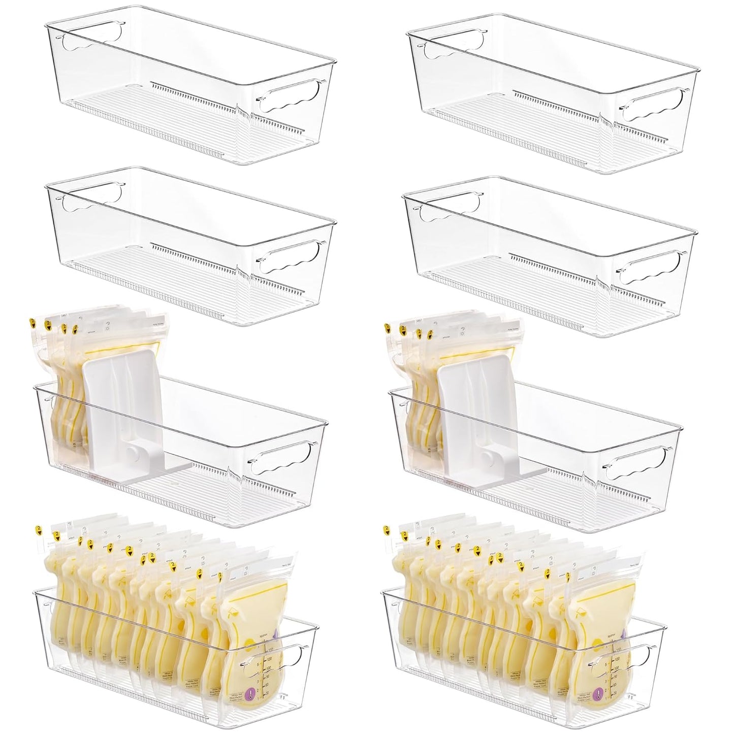 Vtopmart 4 Pack Breast Milk Storage Bags Container with Sliding Adjustable Dividers, Flexibly Adjust Compartments for Breast Milk Storage, Fridge and Freezer Organizer Bins