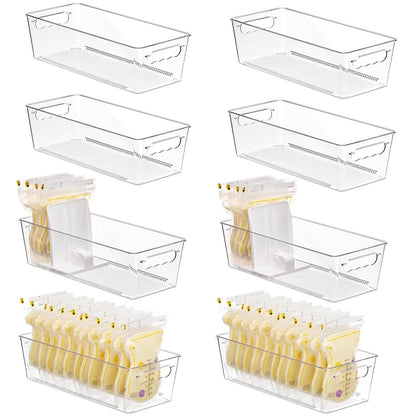 Vtopmart 4 Pack Breast Milk Storage Bags Container with Sliding Adjustable Dividers, Flexibly Adjust Compartments for Breast Milk Storage, Fridge and Freezer Organizer Bins