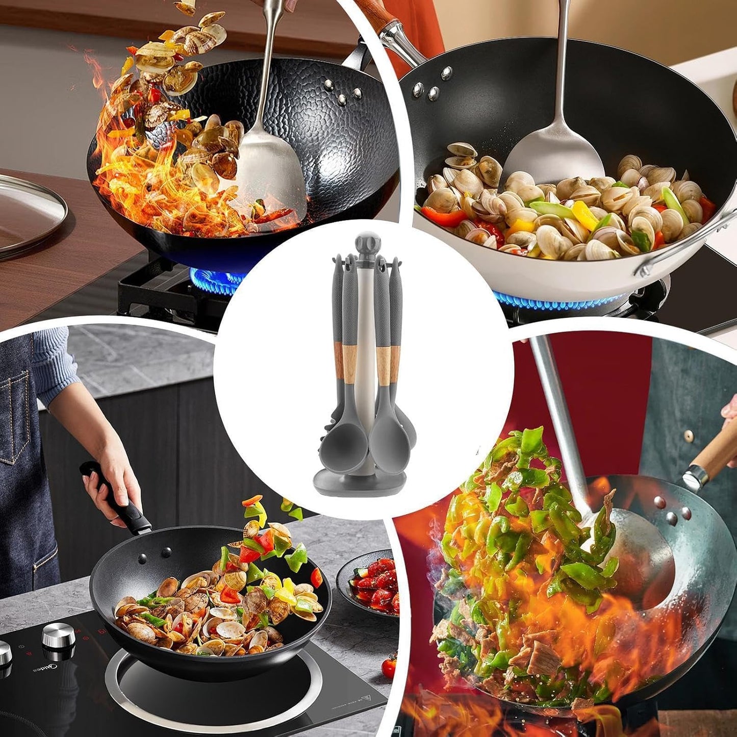 Cooking Utensils Set, With Holder, 1set, Silicone Kitchen Utensils Set, Silicone Spatulas, Food Grade Non Stick Coating Design, For Home Restaurant Camping