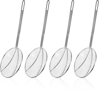 4 Pcs 18 Inch Wire Skimmer Large Carbon Steel Spider Strainer with Long Handle Round Spider Skimmer Spoon for Kitchen Frying Noodles Pasta Dumplings Hot Pot Oil Skimming