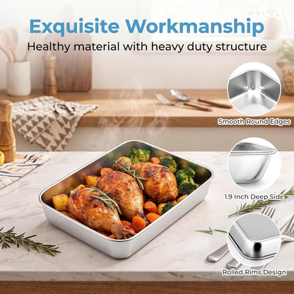 TeamFar Lasagna Pan, 16" x12.13" x2" Stainless Steel Rectangular Cake Pan