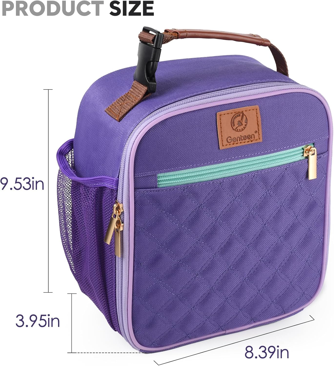 Genteen Kids Lunch Box, Lunch bag for Girls Teen,Insulated Soft Mini Cooler with Bottle Holder, Lightweight Reusable East-Clean LunchBox Back to School-Purple