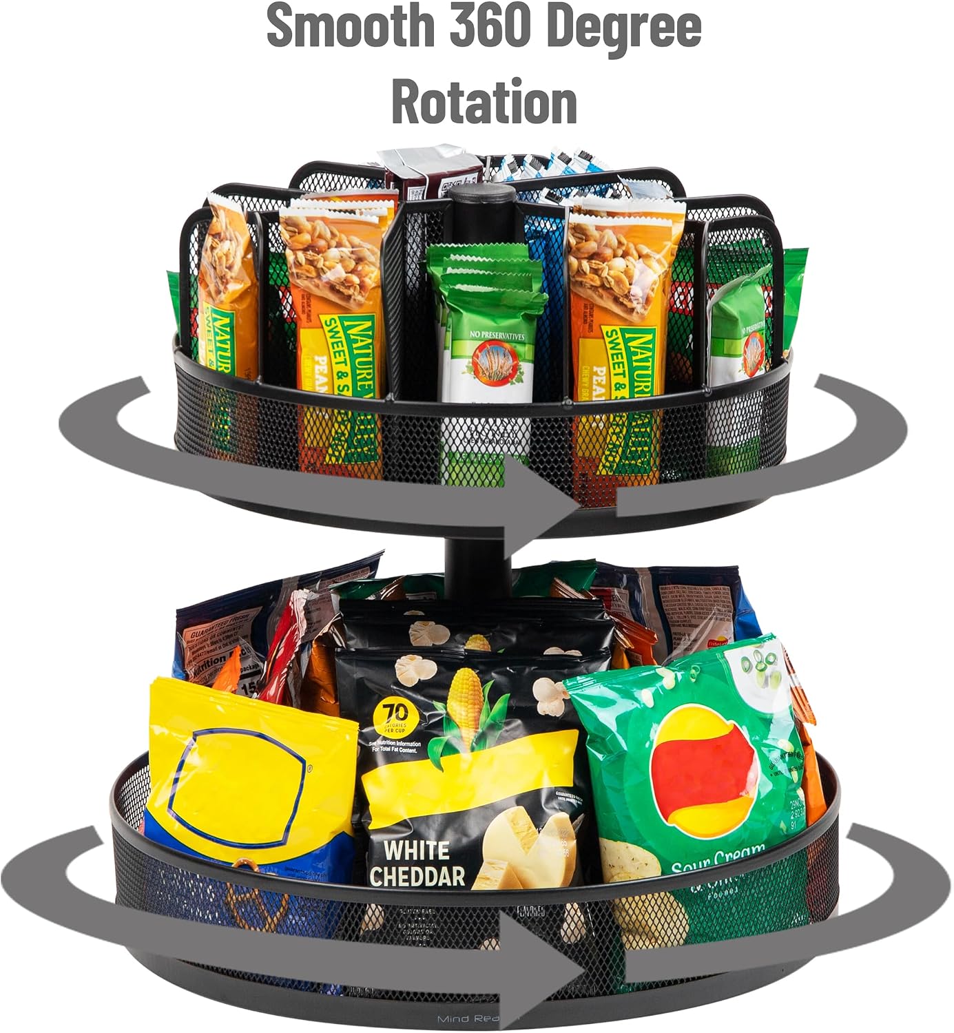 Mind Reader 2-Tier Snack Carousel, Countertop Organizer, Snack Tray, Breakroom, Kitchen, Black