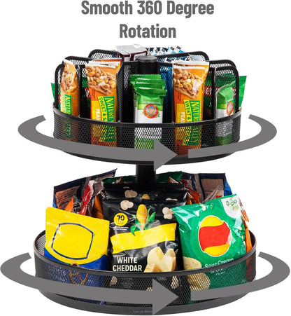 Mind Reader 2-Tier Snack Carousel, Countertop Organizer, Snack Tray, Breakroom, Kitchen, Black