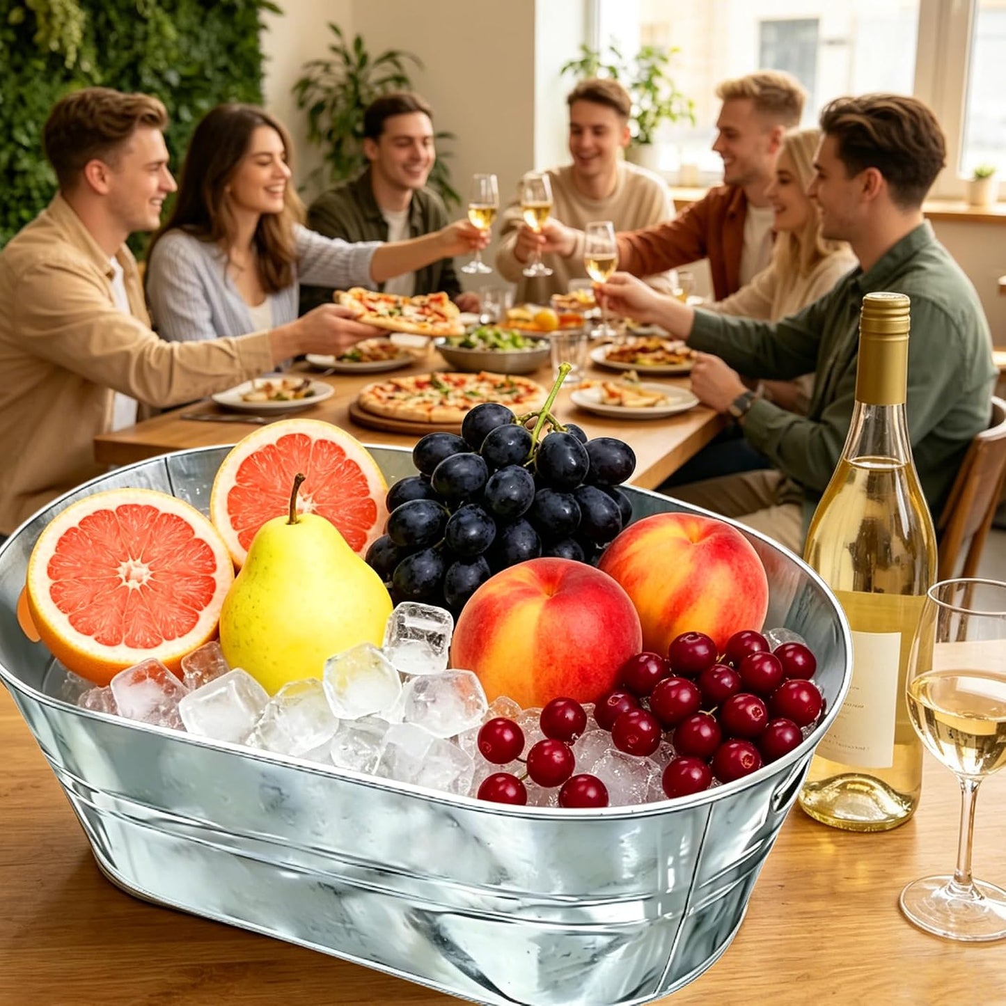 4 Pack 3 Gallon Galvanized Tub, Beverage Tub, Ice Buckets for Parties, Drink Buckets for Parties, Beverage Tubs for Parties, Metal Ice Tub with Handle for Beer Wine Cooling, Mimosa Bar Supplie