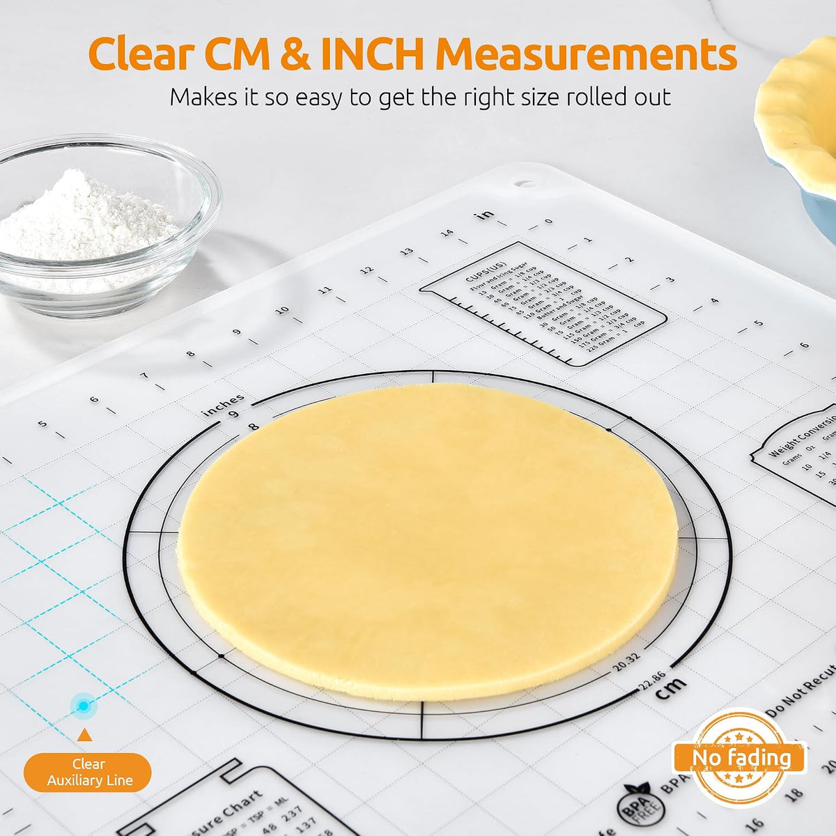 U-Taste Silicone Pastry Mat, Dough Rolling Baking Sheet, 28x20"/Transparent