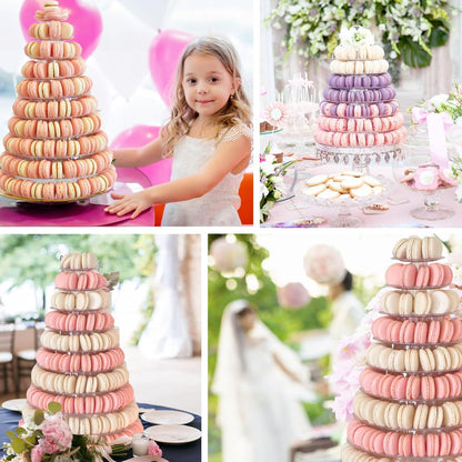 3 Tiers Round Cupcake Stand, Acrylic Cake Tower Stand Holder Macaron Display Rack Cookie Candy Buffet Desserts Platter with Base for Baby Shower, Birthday Party, Wedding, Party (3-Tiers with Base)