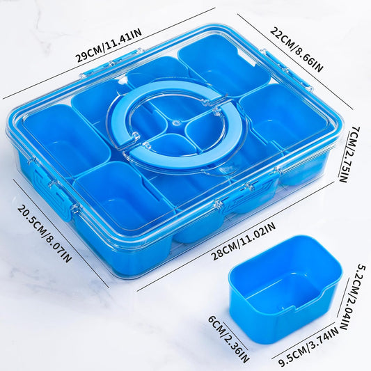 WACOI Divided Snack Serving Tray with Lid and Handle travel Snackle Box Charcuterie Container Portable Storage Organizer for Candy, Fruits, Nuts, Snacks 1Pack White