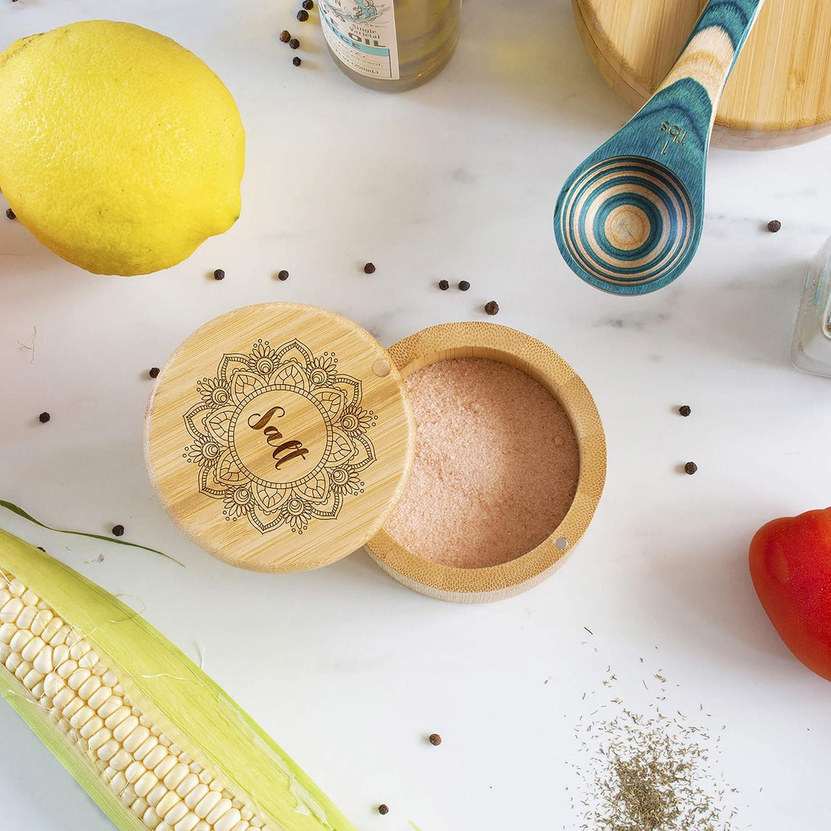 Totally Bamboo Salt Cellar with Swivel Lid, Salt Container for Countertop